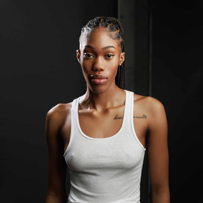 Close-up of Black female model portfolio building headshot photographed by Marty Gottlieb